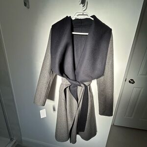 Diane Von Furstenberg Wool Navy Blue and Gray Reversible Pea Coat - Size L NWT